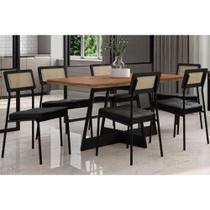 Conjunto: Mesa Sala Jantar Átria 1592 Aço c/ Tampo Madeirado 160x90cm e 6 Cadeiras Lux Preto/Nogal - Preto/Grafite - Preto - Carraro Conjunto: Mesa Sala Jantar Átria 1592 Aço c/ Tampo Madeirado 160x90cm e 6 Cadeiras Lux Preto/Nogal - Preto/Grafite - Preto - Carraro