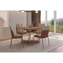 Conjunto: Mesa Sala Jantar Átria 1593 Aço c/ Tampo Madeirado 90x90cm e 4 Cadeiras Hug Rose/Freijo/Nogal - Rose/Areia - Caramelo - Carraro
