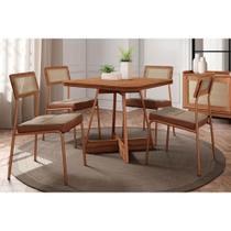 Conjunto: Mesa Sala Jantar Átria 1593 Aço c/ Tampo Madeirado 90x90cm e 4 Cadeiras Lux Rose/Freijó/Nogal - Rose/Areia - Caramelo - Carraro