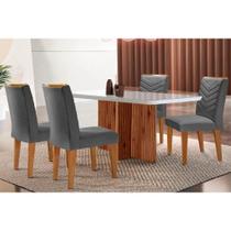 Conjunto: Mesa Sala Jantar Berlim c/ Tampo Madeirado c/ Vidro Canto Curvo 120x80cm e 4 Cadeiras Londrina Imbuia/Off White - Suede Grafite - Rufato Conjunto: Mesa Sala Jantar Berlim c/ Tampo Madeirado c/ Vidro Canto Curvo 120x80cm e 4 Cadeiras Londrina Imbuia/Off White - Suede Grafite - Rufato