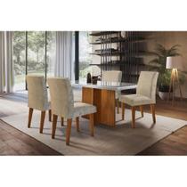Conjunto Mesa Sala Jantar Berlim c Tampo Madeirado c Vidro Canto Reto 120cm 4 Cadeiras Grécia Imbuia Chocolate Rufato