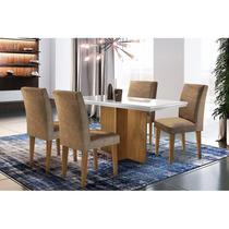 Conjunto: Mesa Sala Jantar Berlim c/ Tampo Madeirado c/ Vidro Canto Reto 120cm + 4 Cadeiras Grécia Imbuia/Chocolate - Rufato