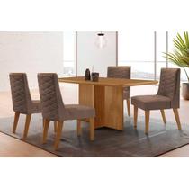Conjunto: Mesa Sala Jantar Berlim Curvo 120cm + 4 Cadeiras Dafne Naturale - Corano Capuccino - Rufato