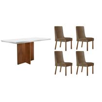 Conjunto: Mesa Sala Jantar Berlim Curvo 120cm + 4 Cadeiras Dakota Naturale/Off White - Suede Capuccino - Rufato Conjunto: Mesa Sala Jantar Berlim Curvo 120cm + 4 Cadeiras Dakota Naturale/Off White - Suede Capuccino - Rufato