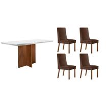 Conjunto: Mesa Sala Jantar Berlim Curvo 120cm + 4 Cadeiras Dakota Naturale/Off White - Suede Marrom - Rufato Conjunto: Mesa Sala Jantar Berlim Curvo 120cm + 4 Cadeiras Dakota Naturale/Off White - Suede Marrom - Rufato