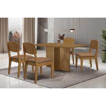 Conjunto: Mesa Sala Jantar Berlim Curvo 120cm + 4 Cadeiras Havana Naturale - Suede Capuccino - Rufato Conjunto: Mesa Sala Jantar Berlim Curvo 120cm + 4 Cadeiras Havana Naturale - Suede Capuccino - Rufato