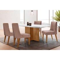 Conjunto: Mesa Sala Jantar Berlim Curvo 120cm + 4 Cadeiras Maldivas Naturale/Off White - Linho Capuccino - Rufato Conjunto: Mesa Sala Jantar Berlim Curvo 120cm + 4 Cadeiras Maldivas Naturale/Off White - Linho Capuccino - Rufato