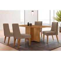 Conjunto: Mesa Sala Jantar Berlim Curvo 120cm + 4 Cadeiras Maldivas Naturale - Suede Capuccino - Rufato