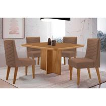 Conjunto: Mesa Sala Jantar Berlim Curvo 90cm + 4 Cadeiras Dafne Naturale - Corano Capuccino - Rufato