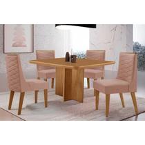 Conjunto: Mesa Sala Jantar Berlim Curvo 90cm + 4 Cadeiras Dafne Naturale - Linho Capuccino - Rufato