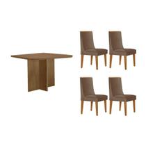 Conjunto: Mesa Sala Jantar Berlim Curvo 90cm + 4 Cadeiras Dakota Naturale - Corano Capuccino - Rufato Conjunto: Mesa Sala Jantar Berlim Curvo 90cm + 4 Cadeiras Dakota Naturale - Corano Capuccino - Rufato