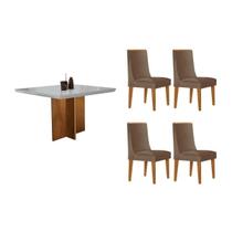Conjunto: Mesa Sala Jantar Berlim Curvo 90cm + 4 Cadeiras Dakota Naturale/Off White - Corano Capuccino - Rufato Conjunto: Mesa Sala Jantar Berlim Curvo 90cm + 4 Cadeiras Dakota Naturale/Off White - Corano Capuccino - Rufato