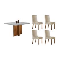 Conjunto: Mesa Sala Jantar Berlim Curvo 90cm + 4 Cadeiras Dakota Naturale/Off White - Suede Creme - Rufato Conjunto: Mesa Sala Jantar Berlim Curvo 90cm + 4 Cadeiras Dakota Naturale/Off White - Suede Creme - Rufato