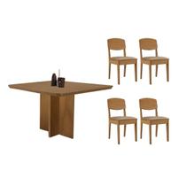 Conjunto: Mesa Sala Jantar Berlim Curvo 90cm + 4 Cadeiras Havana Naturale - Corano Capuccino - Rufato