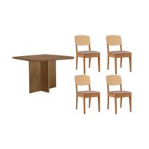 Conjunto: Mesa Sala Jantar Berlim Curvo 90cm + 4 Cadeiras Havana Naturale - Linho Capuccino - Rufato Conjunto: Mesa Sala Jantar Berlim Curvo 90cm + 4 Cadeiras Havana Naturale - Linho Capuccino - Rufato