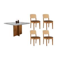 Conjunto: Mesa Sala Jantar Berlim Curvo 90cm + 4 Cadeiras Havana Naturale/Off White - Suede Marrom - Rufato