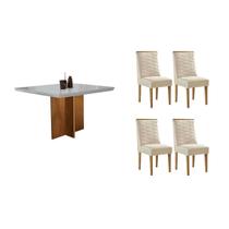 Conjunto: Mesa Sala Jantar Berlim Curvo 90cm + 4 Cadeiras Maldivas Naturale/Off White - Suede Creme - Rufato Conjunto: Mesa Sala Jantar Berlim Curvo 90cm + 4 Cadeiras Maldivas Naturale/Off White - Suede Creme - Rufato