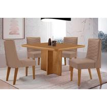 Conjunto: Mesa Sala Jantar Berlim Curvo 90cm + 4 Cadeiras Maldivas Naturale - Suede Capuccino - Rufato