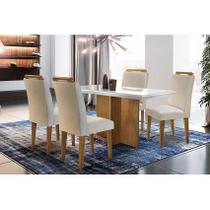 Conjunto: Mesa Sala Jantar Berlim Tampo c/Vidro 120cm Canto Reto + 4 Cadeiras Athenas Imbuia/Creme - Rufato