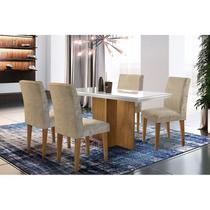 Conjunto: Mesa Sala Jantar Berlim Tampo c/Vidro 120cm Canto Reto + 4 Cadeiras Grécia Imbuia/Chocolate - Rufato