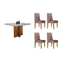 Conjunto: Mesa Sala Jantar Berlim Tampo c/ Vidro Curvo 90cm+ 4 Cadeiras Dakota Madeira Naturale/Off White - Capuccino/Linho Capuccino - Rufato Conjunto: Mesa Sala Jantar Berlim Tampo c/ Vidro Curvo 90cm+ 4 Cadeiras Dakota Madeira Naturale/Off White - Capuccino/Linho Capuccino - Rufato