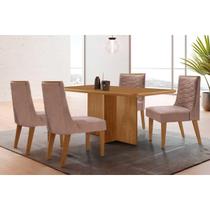 Conjunto: Mesa Sala Jantar Berlim Tampo Curvo 120cm+4 Cadeiras Maldivas Madeira Naturale - Capuccino/Linho Capuccino - Rufato Conjunto: Mesa Sala Jantar Berlim Tampo Curvo 120cm+4 Cadeiras Maldivas Madeira Naturale - Capuccino/Linho Capuccino - Rufato