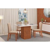 Conjunto: Mesa Sala Jantar Canes c/ Tampo Madeirado c/ Vidro Curvo 120x90cm e 4 Cadeiras Suzy Freijo/Off White - Suede Creme - DJ Móveis