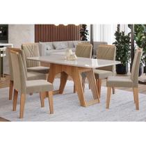 Conjunto: Mesa Sala Jantar Carol c/ Tampo Madeirado c/ Vidro 180cm + 6 Cadeiras Nicole Nature/Off White/Madeira/Joli - Cimol Conjunto: Mesa Sala Jantar Carol c/ Tampo Madeirado c/ Vidro 180cm + 6 Cadeiras Nicole Nature/Off White/Madeira/Joli - Cimol