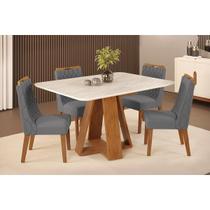 Conjunto: Mesa Sala Jantar Celeste c/ Tampo Madeirado Curvo 120x90cm e 4 Cadeiras Bia Freijo/Quartzo - Suede Lunar - DJ Móveis Conjunto: Mesa Sala Jantar Celeste c/ Tampo Madeirado Curvo 120x90cm e 4 Cadeiras Bia Freijo/Quartzo - Suede Lunar - DJ Móveis