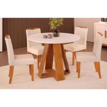 Conjunto: Mesa Sala Jantar Celeste Tampo Madeirado c/ Vidro Redondo 103x103cm e 4 Cadeiras Julia Freijo/Off White - Linho Neve - DJ Móveis Conjunto: Mesa Sala Jantar Celeste Tampo Madeirado c/ Vidro Redondo 103x103cm e 4 Cadeiras Julia Freijo/Off White - Linho Neve - DJ Móveis