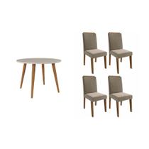 Conjunto: Mesa Sala Jantar Dani c/ Tampo Madeirado c/ Vidro 110cm e 4 Cadeiras Clarice Nature/Suede Joli Chocolate - Cimol Conjunto: Mesa Sala Jantar Dani c/ Tampo Madeirado c/ Vidro 110cm e 4 Cadeiras Clarice Nature/Suede Joli Chocolate - Cimol