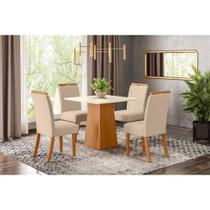 Conjunto: Mesa Sala Jantar Dora Tampo Madeirado 90cm e 4 Cadeiras Bella Nature/Linho - Henn