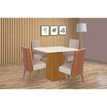 Conjunto: Mesa Sala Jantar Dora Tampo Madeirado 90x90cm e 4 Cadeiras Anne Nature/Courano/Linho - Henn