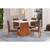 Conjunto: Mesa Sala Jantar Dulce c/ Tampo Madeirado c/ Vidro Reto 120x90cm e 4 Cadeiras Lia Freijo/Off White - Suede Moca - DJ Móveis Conjunto: Mesa Sala Jantar Dulce c/ Tampo Madeirado c/ Vidro Reto 120x90cm e 4 Cadeiras Lia Freijo/Off White - Suede Moca - DJ Móveis