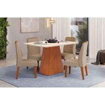 Conjunto: Mesa Sala Jantar Dulce c/ Tampo Madeirado c/ Vidro Reto 120x90cm e 4 Cadeiras Ondina Freijo/Off White - Linho Bege - DJ Móveis Conjunto: Mesa Sala Jantar Dulce c/ Tampo Madeirado c/ Vidro Reto 120x90cm e 4 Cadeiras Ondina Freijo/Off White - Linho Bege - DJ Móveis