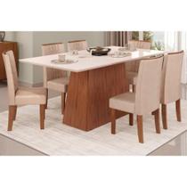 Conjunto: Mesa Sala Jantar Dulce Tampo Madeirado c/ Vidro Reto 180x90cm e 6 Cadeiras Zoe Freijo/Off White - Suede Creme - DJ Móveis Conjunto: Mesa Sala Jantar Dulce Tampo Madeirado c/ Vidro Reto 180x90cm e 6 Cadeiras Zoe Freijo/Off White - Suede Creme - DJ Móveis