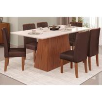 Conjunto: Mesa Sala Jantar Dulce Tampo Madeirado c/ Vidro Reto 180x90cm e 6 Cadeiras Zoe Freijo/Off White - Suede Moca - DJ Móveis Conjunto: Mesa Sala Jantar Dulce Tampo Madeirado c/ Vidro Reto 180x90cm e 6 Cadeiras Zoe Freijo/Off White - Suede Moca - DJ Móveis