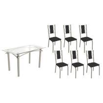 Conjunto: Mesa Sala Jantar Elba c/ Tampo de Vidro 150cm e 6 Cadeiras Lisboa Niquel - Courano Preto - Kappesberg Conjunto: Mesa Sala Jantar Elba c/ Tampo de Vidro 150cm e 6 Cadeiras Lisboa Niquel - Courano Preto - Kappesberg
