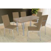 Conjunto: Mesa Sala Jantar Elba Tampo Madeirado c/ Vidro 160cm e 6 Cadeiras Amsterdã Cromada/Freijo Bronze - Courano Capuccino - Kappesberg Conjunto: Mesa Sala Jantar Elba Tampo Madeirado c/ Vidro 160cm e 6 Cadeiras Amsterdã Cromada/Freijo Bronze - Courano Capuccino - Kappesberg