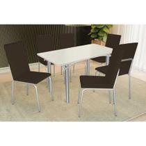 Conjunto: Mesa Sala Jantar Elba Tampo Madeirado c/ Vidro 160cm e 6 Cadeiras Amsterdã Cromada/Off White - Courano Marrom - Kappesberg Conjunto: Mesa Sala Jantar Elba Tampo Madeirado c/ Vidro 160cm e 6 Cadeiras Amsterdã Cromada/Off White - Courano Marrom - Kappesberg