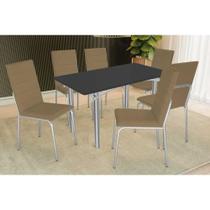 Conjunto: Mesa Sala Jantar Elba Tampo Madeirado c/ Vidro 160cm e 6 Cadeiras Amsterdã Cromada/Preto - Courano Capuccino - Kappesberg Conjunto: Mesa Sala Jantar Elba Tampo Madeirado c/ Vidro 160cm e 6 Cadeiras Amsterdã Cromada/Preto - Courano Capuccino - Kappesberg
