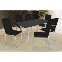 Conjunto: Mesa Sala Jantar Elba Tampo Madeirado c/ Vidro 160cm e 6 Cadeiras Amsterdã Cromada/Preto - Courano Preto - Kappesberg Conjunto: Mesa Sala Jantar Elba Tampo Madeirado c/ Vidro 160cm e 6 Cadeiras Amsterdã Cromada/Preto - Courano Preto - Kappesberg