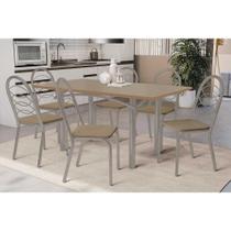 Conjunto: Mesa Sala Jantar Elba Tampo Madeirado c/ Vidro 160cm e 6 Cadeiras Holanda Niquel/Freijo Bronze - Courano Capuccino - Kappesberg Conjunto: Mesa Sala Jantar Elba Tampo Madeirado c/ Vidro 160cm e 6 Cadeiras Holanda Niquel/Freijo Bronze - Courano Capuccino - Kappesberg