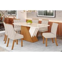 Conjunto: Mesa Sala Jantar Épic SC24 Tampo Madeirado c/ Vidro Canto Curvo 160x90cm e 6 Cadeiras Vita Nature/Suede Light Linho - Henn Conjunto: Mesa Sala Jantar Épic SC24 Tampo Madeirado c/ Vidro Canto Curvo 160x90cm e 6 Cadeiras Vita Nature/Suede Light Linho - Henn