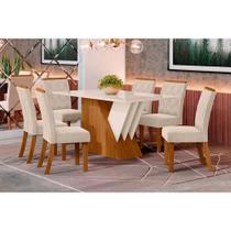 Conjunto: Mesa Sala Jantar Épic SC24 Tampo Madeirado c/ Vidro Canto Curvo 160x90cm e 6 Cadeiras Vita Nature/Suede Light Linho - Henn Conjunto: Mesa Sala Jantar Épic SC24 Tampo Madeirado c/ Vidro Canto Curvo 160x90cm e 6 Cadeiras Vita Nature/Suede Light Linho - Henn