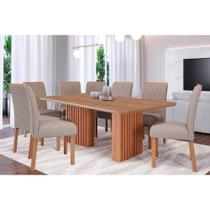 Conjunto: Mesa Sala Jantar Ester Tampo Madeirado 210x100cm e 8 Cadeiras Fernanda Cinamomo - Carvalho/Linho Bege - Cimol