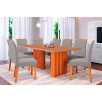 Conjunto: Mesa Sala Jantar Ester Tampo Madeirado 210x100cm e 8 Cadeiras Paola Cinamomo - Carvalho/Linho Grafite - Cimol