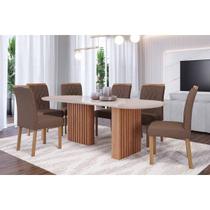 Conjunto: Mesa Sala Jantar Ester Tampo Madeirado Oval c/ Vidro 210x100cm e 6 Cadeiras Juliana Cinamomo/Off White - Carvalho/Suede Joli Capuccino Cimol Conjunto: Mesa Sala Jantar Ester Tampo Madeirado Oval c/ Vidro 210x100cm e 6 Cadeiras Juliana Cinamomo/Off White - Carvalho/Suede Joli Capuccino Cimol