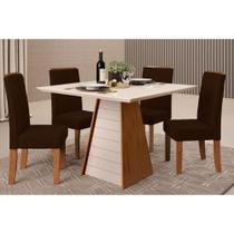 Conjunto: Mesa Sala Jantar Fler Tampo Madeirado c/ Vidro 90x90cm e 4 Cadeiras Zoe Freijo/Off White - Suede Moca - DJ Móveis Conjunto: Mesa Sala Jantar Fler Tampo Madeirado c/ Vidro 90x90cm e 4 Cadeiras Zoe Freijo/Off White - Suede Moca - DJ Móveis
