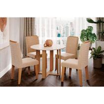 Conjunto: Mesa Sala Jantar Flora c/ Tampo Madeirado 109cm e 4 Cadeiras Clarice Cinamomo/Off White - Nature-Madeirado/Linho Be - Cimol